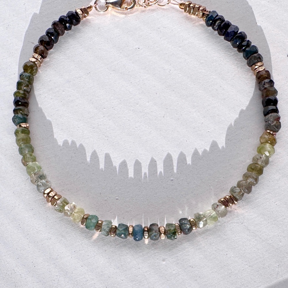 Multi Blue/Green Tourmaline Bracelet , Gold Filled